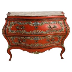 Exceptional, One-Of-A-Kind, Shaped Red-Painted Commode with Marble Top