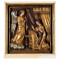 Large Carved Relief Depicting the Annunciation Archangel Gabriel and Virgin Mary