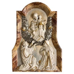 Monumental Baroque Carved Relief of the Virgin Mary Appearing to Saint Bernard