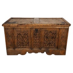 Gothic Carved Chest, Handcrafted Solid Wood, Tyrol, 16th-18th Century