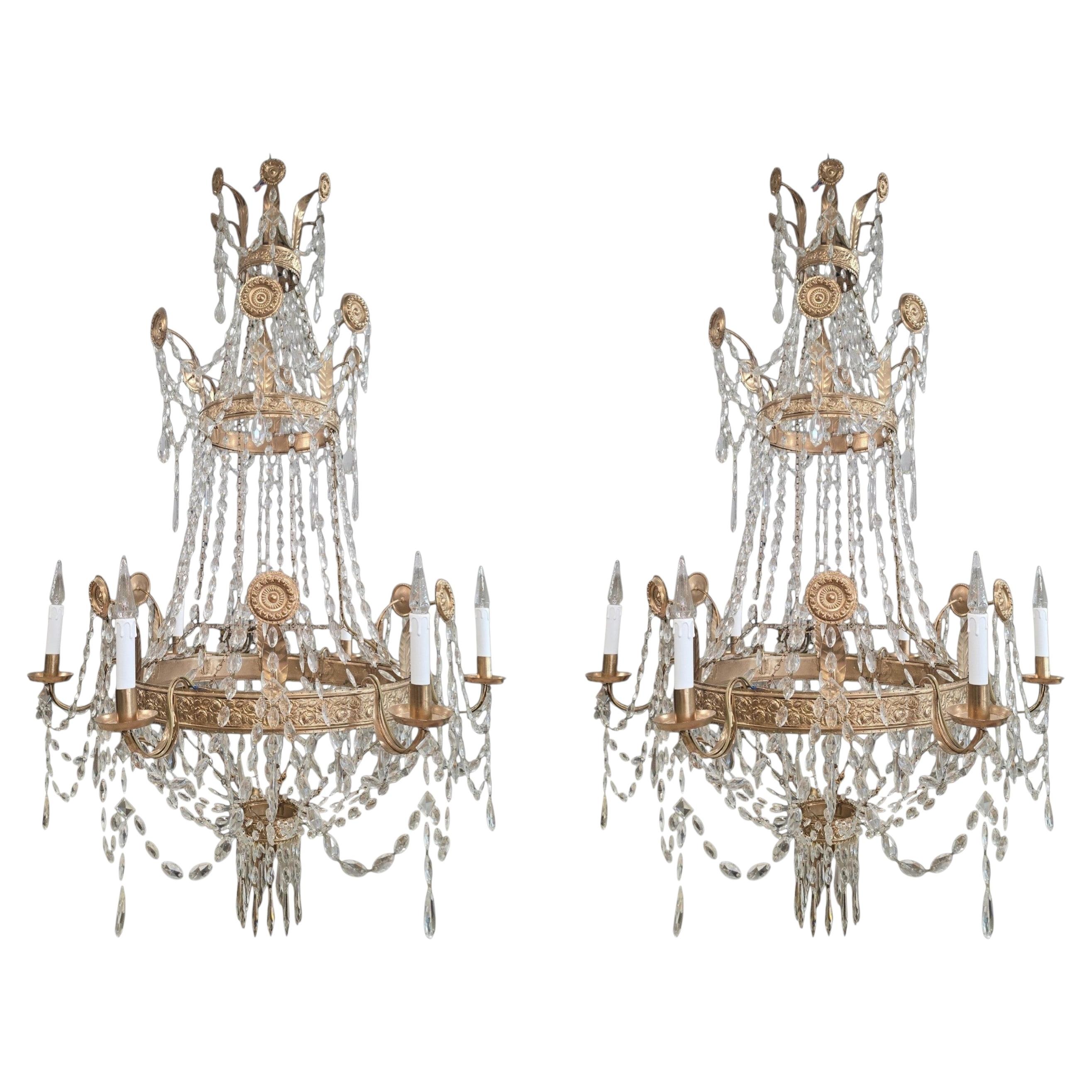 Pair of Monumental Empire Crystal Chandeliers, Germany, circa 1800 For Sale
