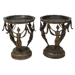 Pair of Italian Art Nouveau Bronze Pedestal Side Tables with Dancers, c. 1920