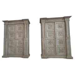 Pair of Unique Italian Neo-Gothic Cabinets with Stone-Like Finish, 19th C.