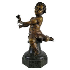 Large French Bronze Baroque Putto with Tulip, circa 1880