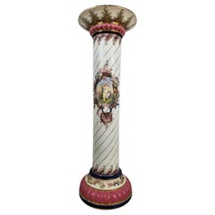Exquisite 19th-Century Viennese Porcelain Column with Floral Decoration