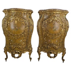 Pair of Venetian Rococo Corner Cabinets with Painted Floral Decoration