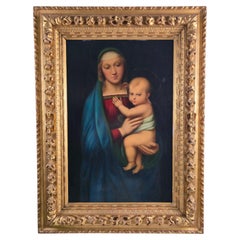 Italian Madonna and Child after Raphael in Gilt Florentine Frame