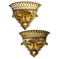 Spectacular Pair of Italian Gilt and Painted Wall Jardinières