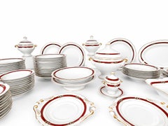 Elegant 78-Piece Dinner Service with Brown Decoration and Gilt Borders