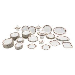 Elegant 78-Piece Dinner Service with Brown Decoration and Gilt Borders