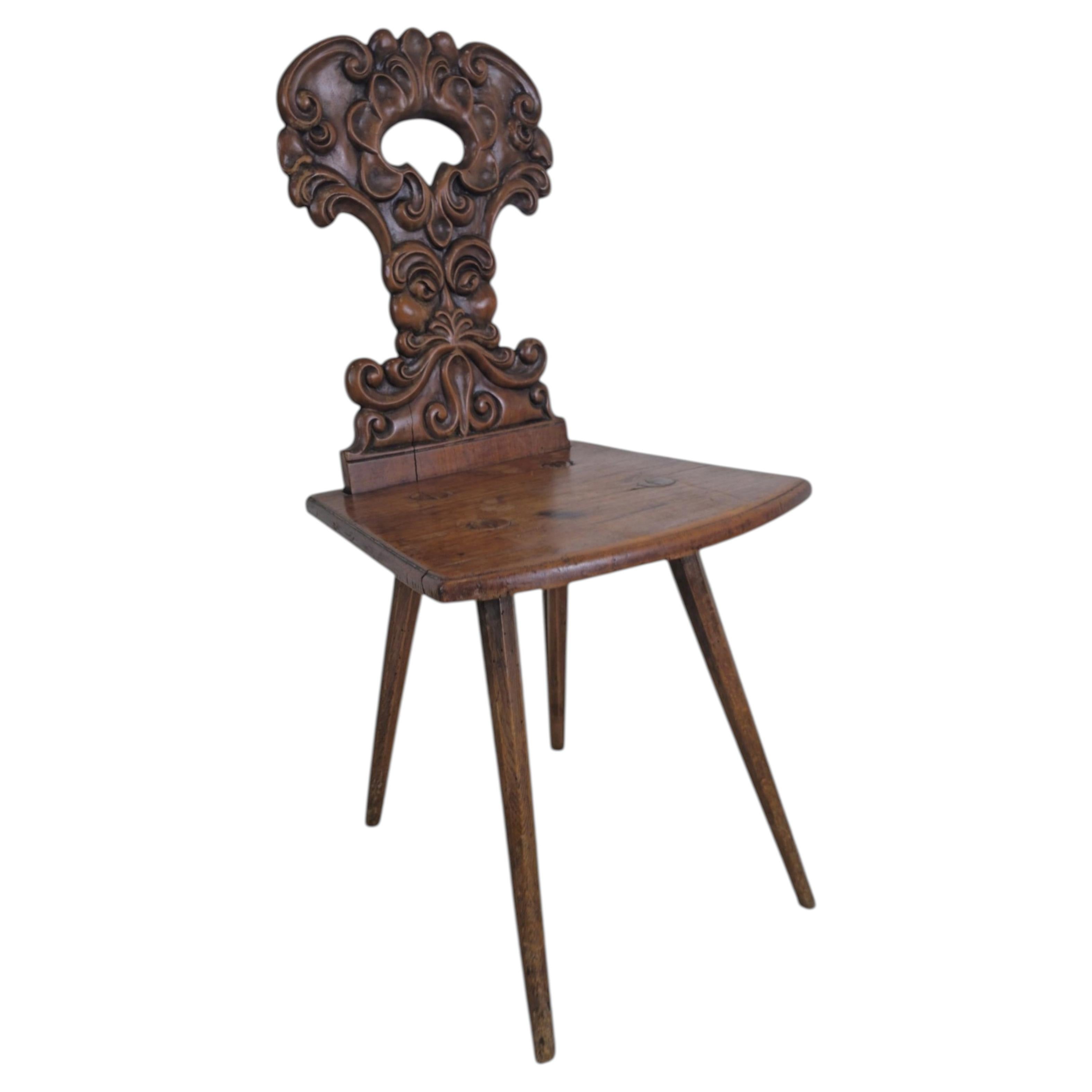 18th Century German Cherry Wood Peasant Chair with Carved Back, ca. 1780 For Sale