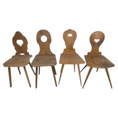 Set of Four Austrian Softwood Peasant Chairs, 18th–19th Century
