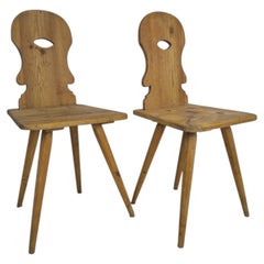 Pair of Rustic Austrian Softwood Peasant Chairs / Farmhouse Chairs, circa 1800
