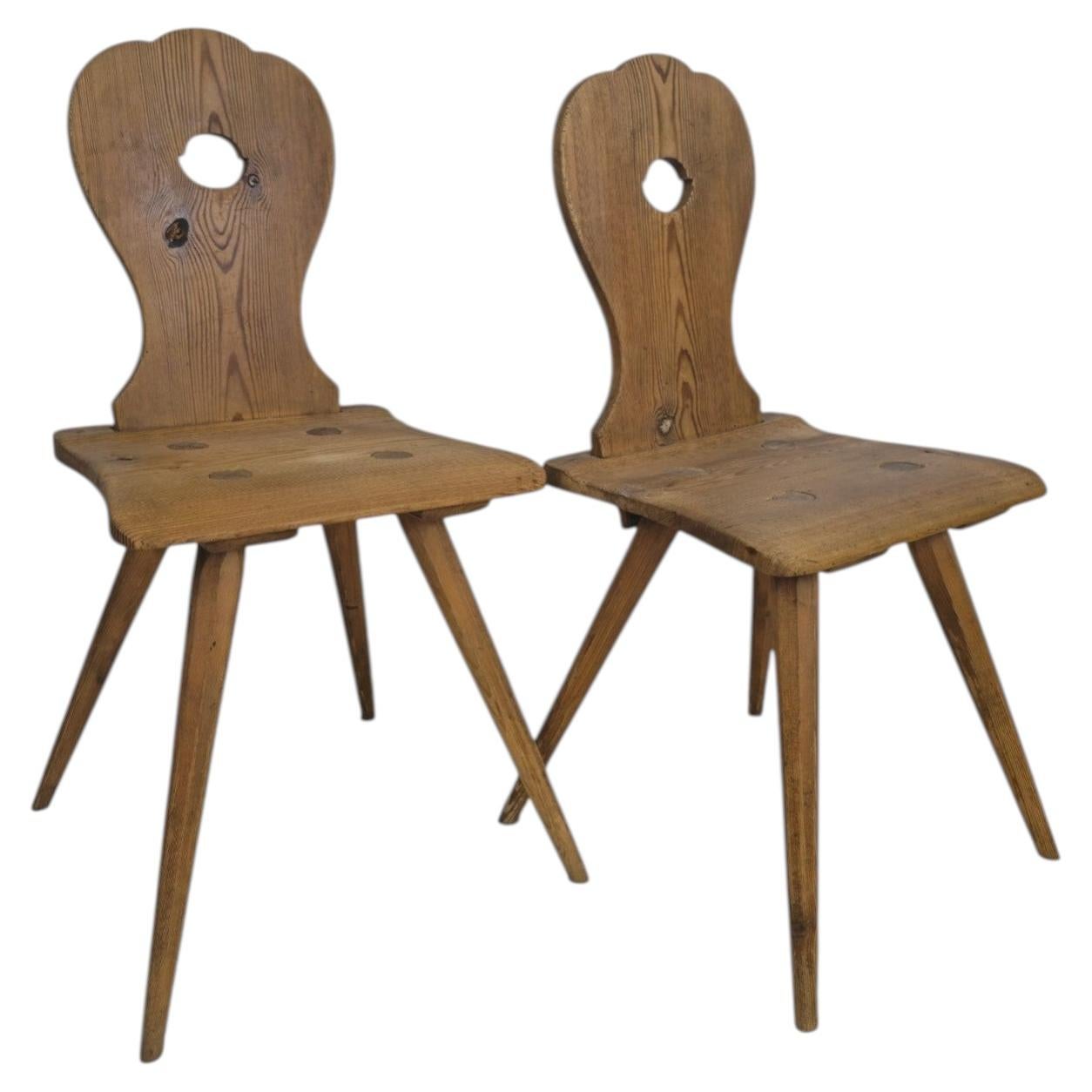 Pair of Rustic Austrian Softwood Peasant Chairs, circa 1800 For Sale