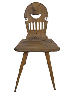 19th Century Austrian Hardwood Peasant Chair with Carved Back, ca. 1850