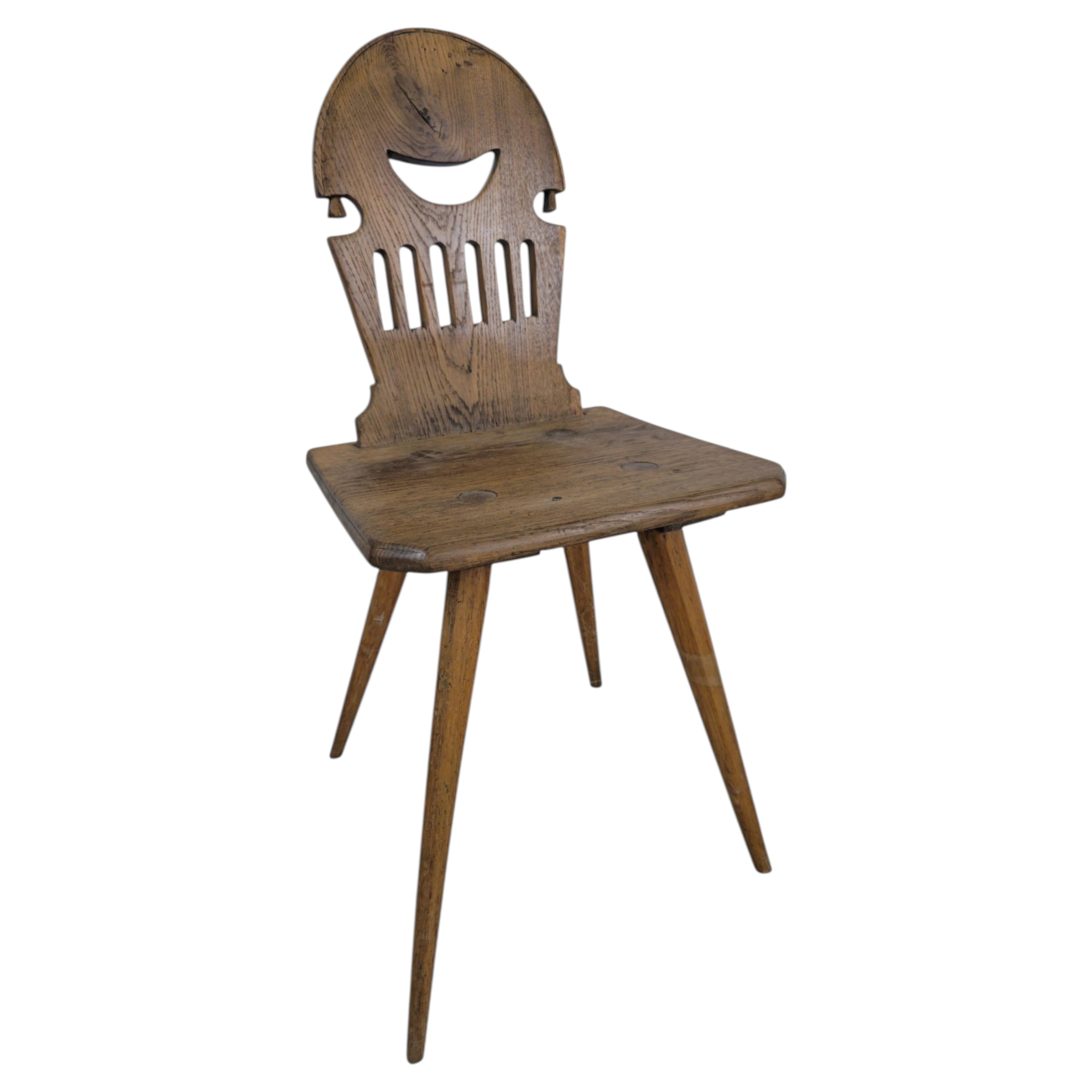 19th Century Austrian Hardwood Peasant Chair with Carved Back, ca. 1850 For Sale