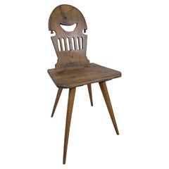 19th Century Austrian Hardwood Peasant Chair with Carved Back, ca. 1850