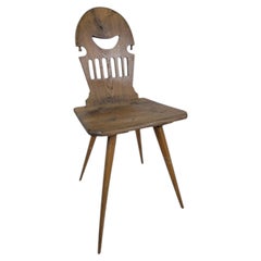 19th Century Austrian Hardwood Peasant Chair with Carved Back, ca. 1850