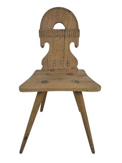 Dated 1868 Austrian Hardwood Peasant Chair with Carved Year