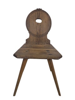 19th Century Austrian Hardwood Peasant Chair with carved Back, ca. 1850