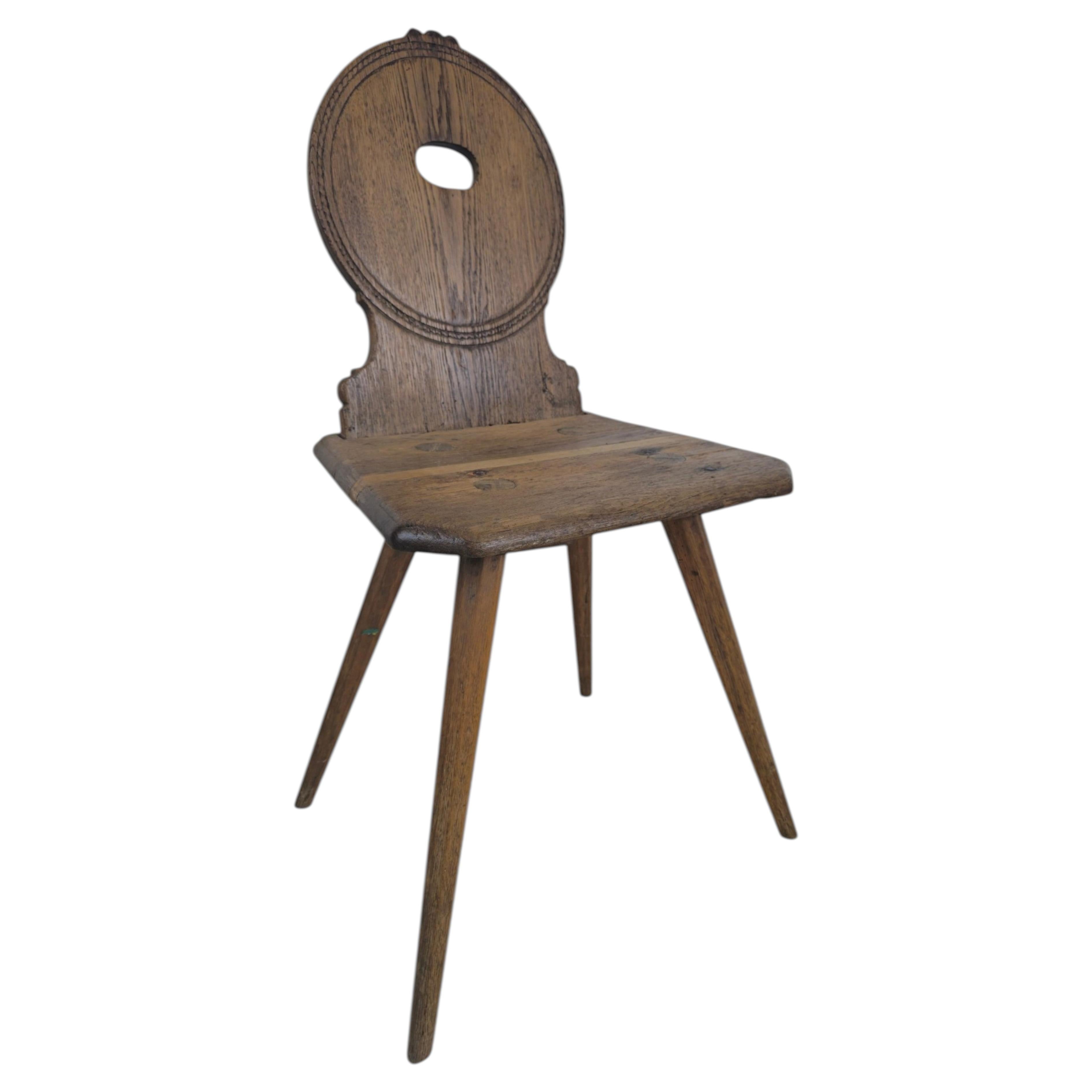 19th Century Austrian Hardwood Peasant Chair with carved Back, ca. 1850 For Sale
