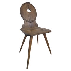 19th Century Austrian Hardwood Peasant Chair with carved Back, ca. 1850