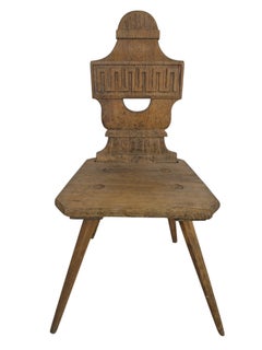 19th Century Austrian Hardwood Peasant Chair with Geometric Carving, ca. 1850