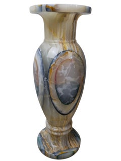 Pair of Decorative Banded Marble Vases of Differing Sizes
