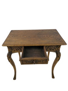 Small Carved French Oak Side Table with Drawer, 18th Century