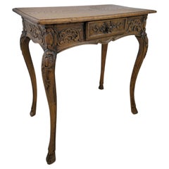 Small Carved French Oak Side Table with Drawer, 18th Century