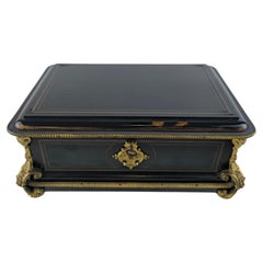 French Black Shellac Jewelry Casket with Gilt Bronze Mounts, Circa 1850