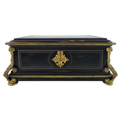 French Black Shellac Jewelry Casket with Gilt Bronze Mounts, Circa 1850