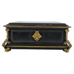 French Black Shellac Jewelry Casket with Gilt Bronze Mounts, Circa 1850