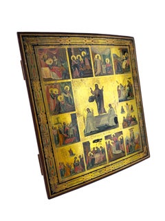 Russian Festal Icon of the Resurrection and the Twelve Great Feasts, circa 1900