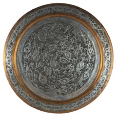 Persian Copper Display Charger with Birds and Flowers, circa 1900