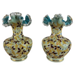 Pair of German Uranium Glass Vases with Enamel Decoration, 19th Century