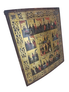 Russian Icon of the Resurrection and the Twelve Great Feasts, 19th Century