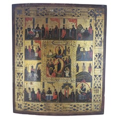 Russian Icon of the Resurrection and the Twelve Great Feasts, 19th Century