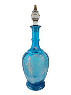 South German Blue Glass Decanter Set, Schneemanndl, c. 1850