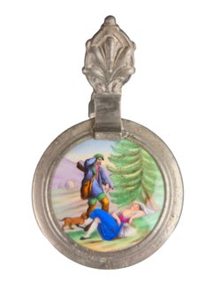 South German Cut Glass Beer Stein with Painted Lid, c. 1860 with erotica motif