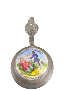 South German Glass Beer Stein with Comic Erotica Verse Lid, c. 1860