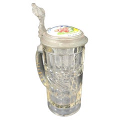 South German Glass Beer Stein with Comic Erotica Verse Lid, c. 1860