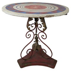 French Garden Table, Painted Top, Iron/wood base, c. 1900