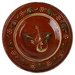 German Slip-Decorated Earthenware Plate with Floral Painting