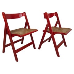 Pair of Red Lacquered Trieste Folding Chairs by Aldo Jacober, 1960s