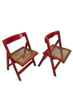 Pair of Red Lacquered Trieste Folding Chairs by Aldo Jacober, 1960s