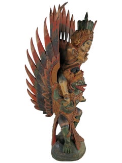 Balinese Polychrome Wood Sculpture of Vishnu on Garuda, circa 1920