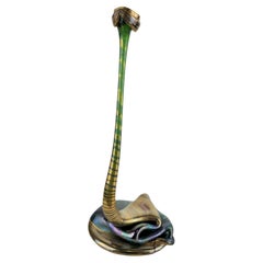 German Iridescent Glass Snake Vase, Green and Gold, c. 1980–90