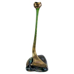 German Iridescent Glass Snake Vase, Green and Gold, c. 1980–90