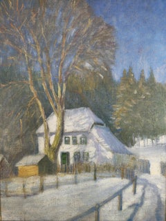 German Winter Landscape with Snow-Covered House, Berlin, 19th C.